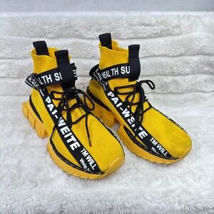 Pai-Weite Mens High Top Sock Sneakers Yellow Graphic Chunky Sole 44/11